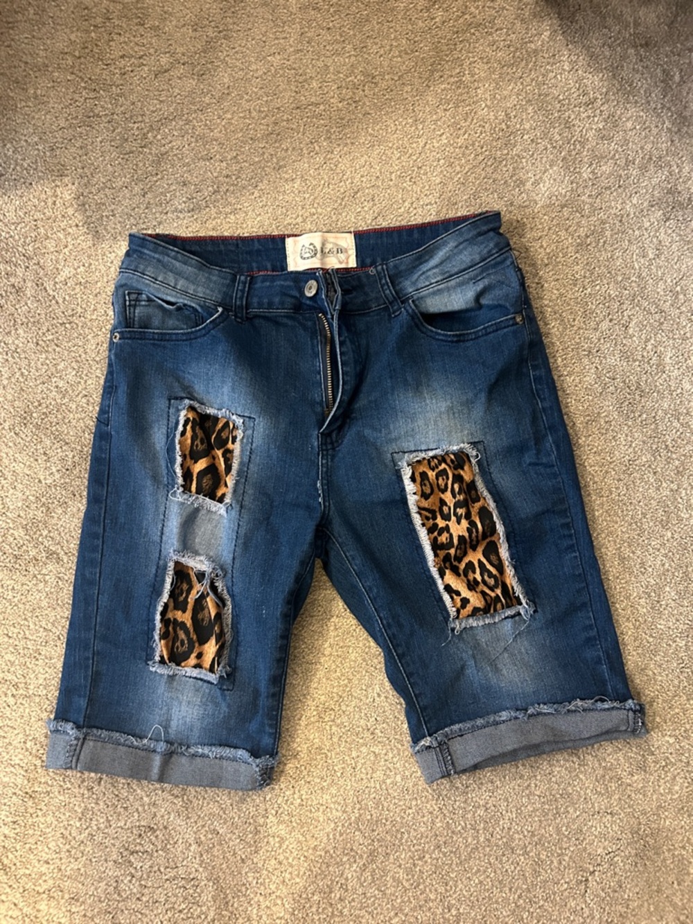 L&B size 10 denim shorts with cheetah